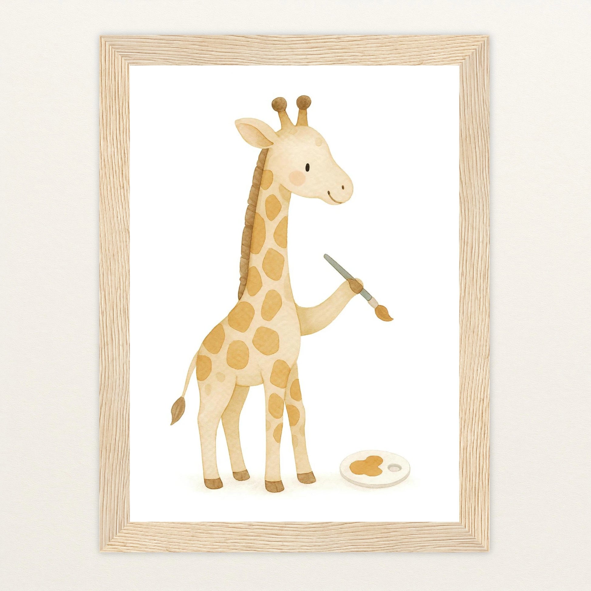 Greta die Giraffe - Motiv: "Malen" Poster mit Holzrahmen von tinylearner