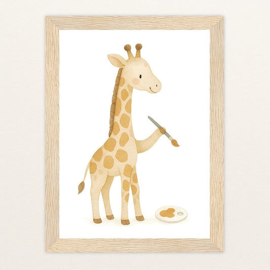 Greta die Giraffe - Motiv: "Malen" Poster mit Holzrahmen von tinylearner