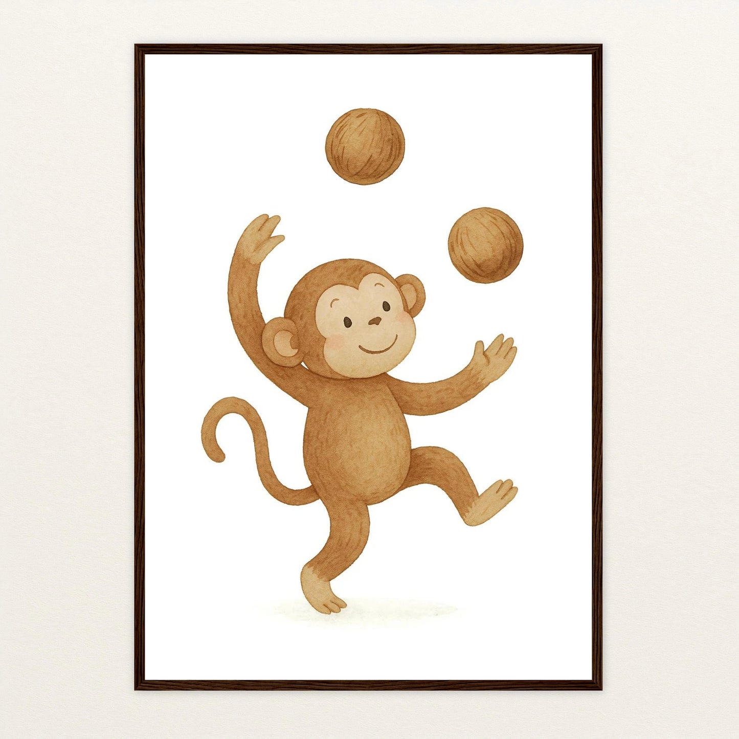 Aki der Affe - Motiv: "Kokosnuss" Poster mit Holzrahmen von tinylearner