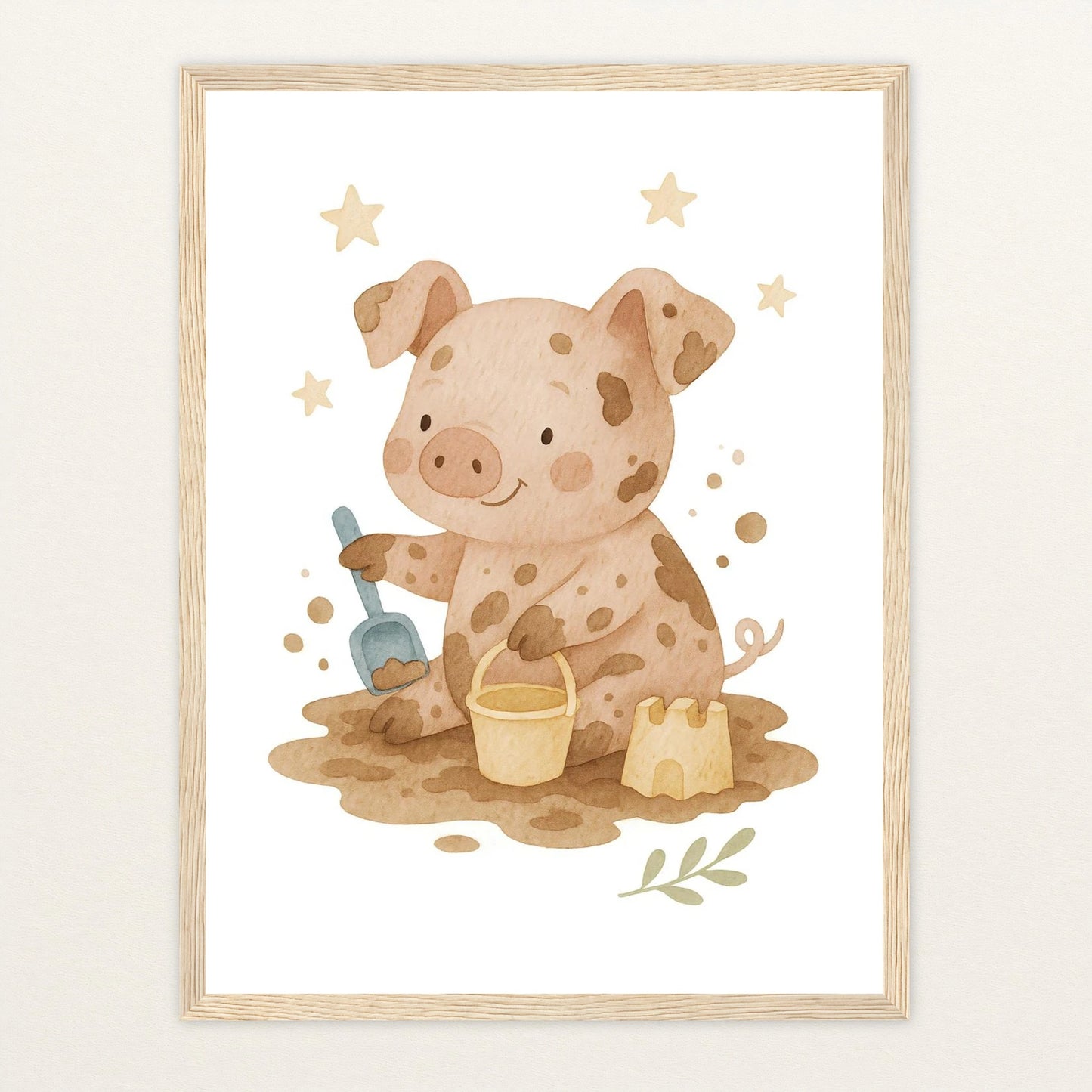 Susi das Schwein - Motiv: "Sandkasten" Poster mit Holzrahmen von tinylearner