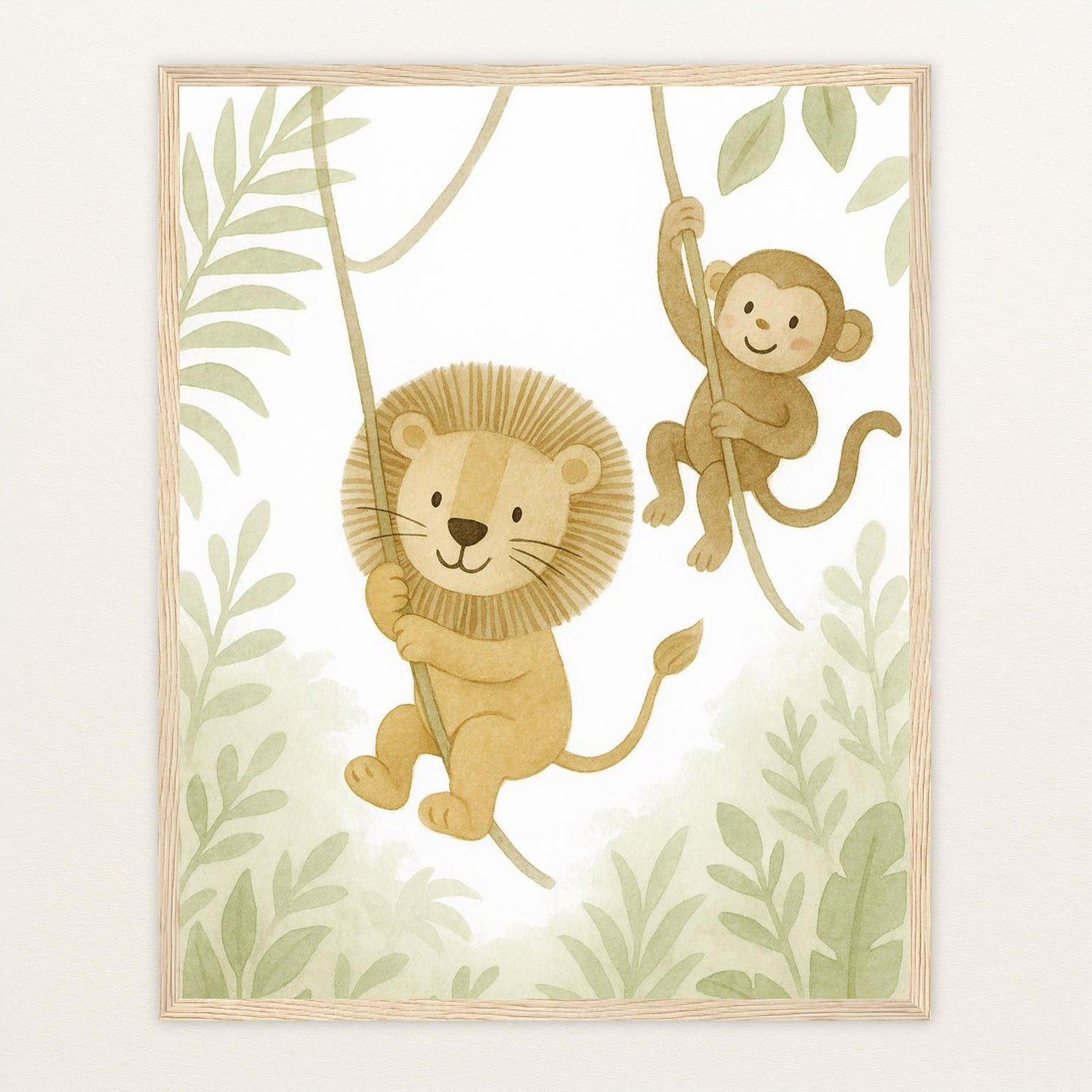 Tierfreunde - Motiv: "Lianen" Poster mit Holzrahmen von tinylearner