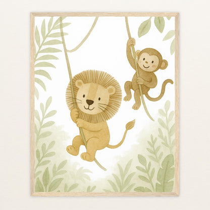 Tierfreunde - Motiv: "Lianen" Poster mit Holzrahmen von tinylearner