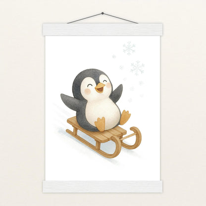 Pia der Pinguin - Motiv: "Schlitten" Poster mit Leisten von tinylearner