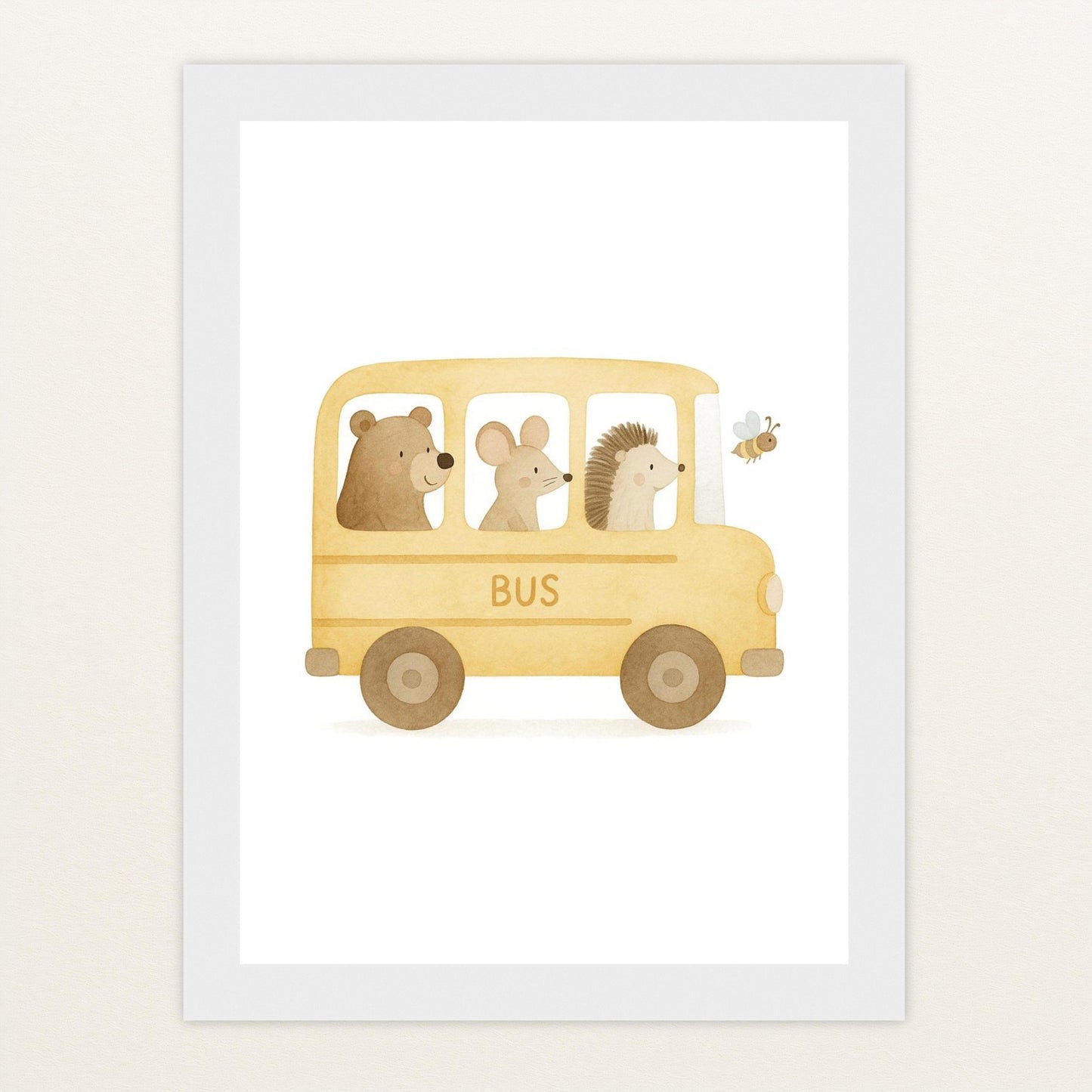 Tierfreunde - Motiv: "Schulbus" Poster mit Holzrahmen von tinylearner