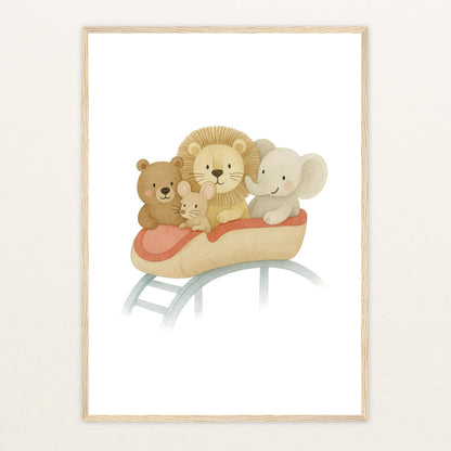 Tierfreunde - Motiv: "Achterbahn" Poster mit Holzrahmen von tinylearner