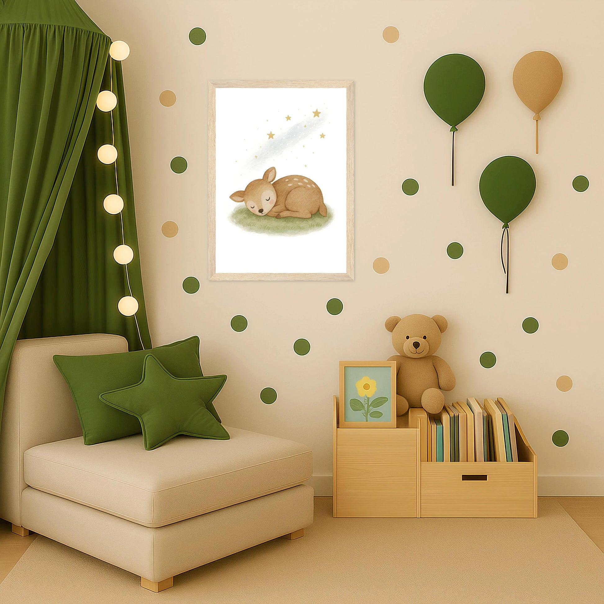 Ria das Reh - Motiv: "Schlafend" Poster mit Holzrahmen von tinylearner