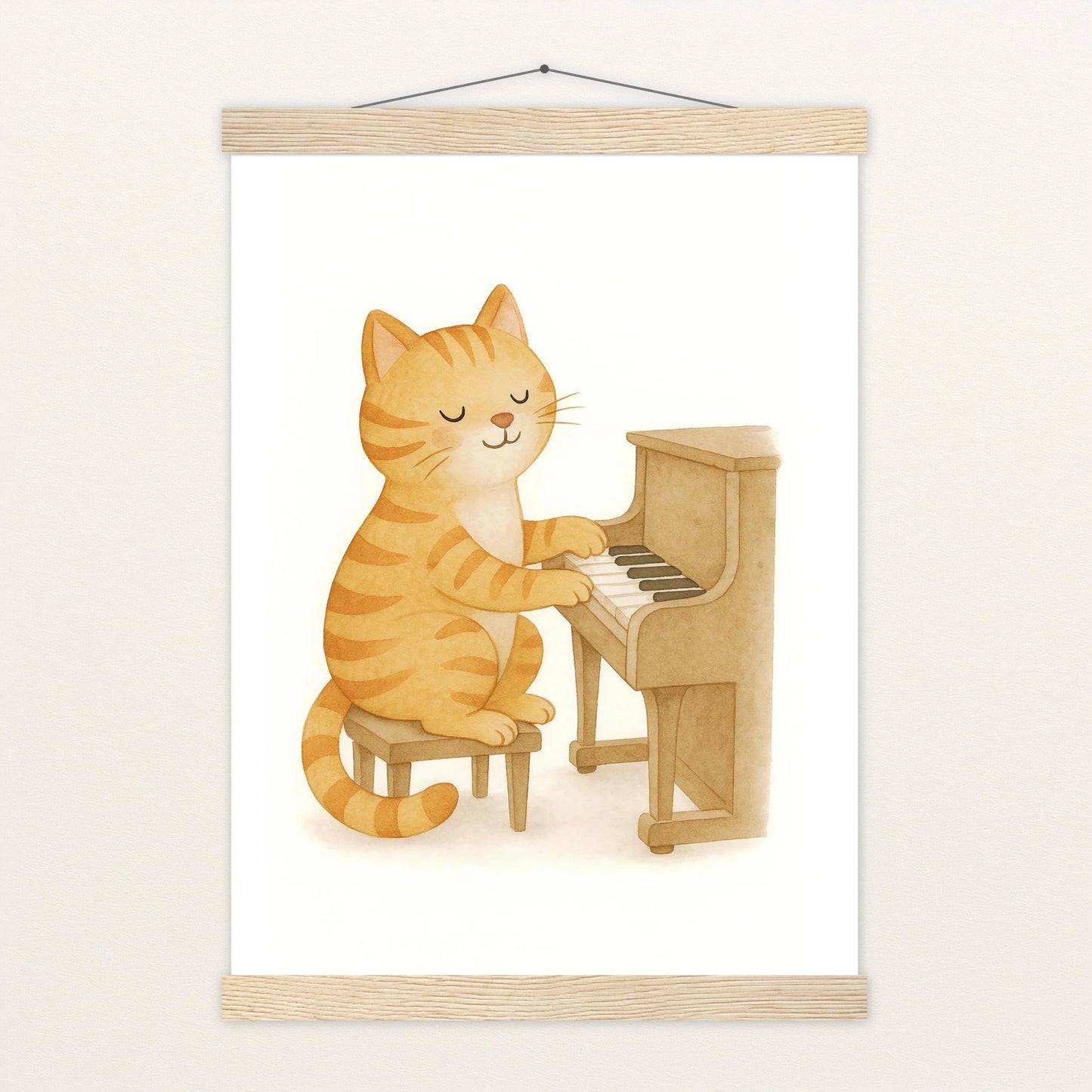 Kira die Katze - Motiv: "Klavier" Poster mit Leisten von tinylearner
