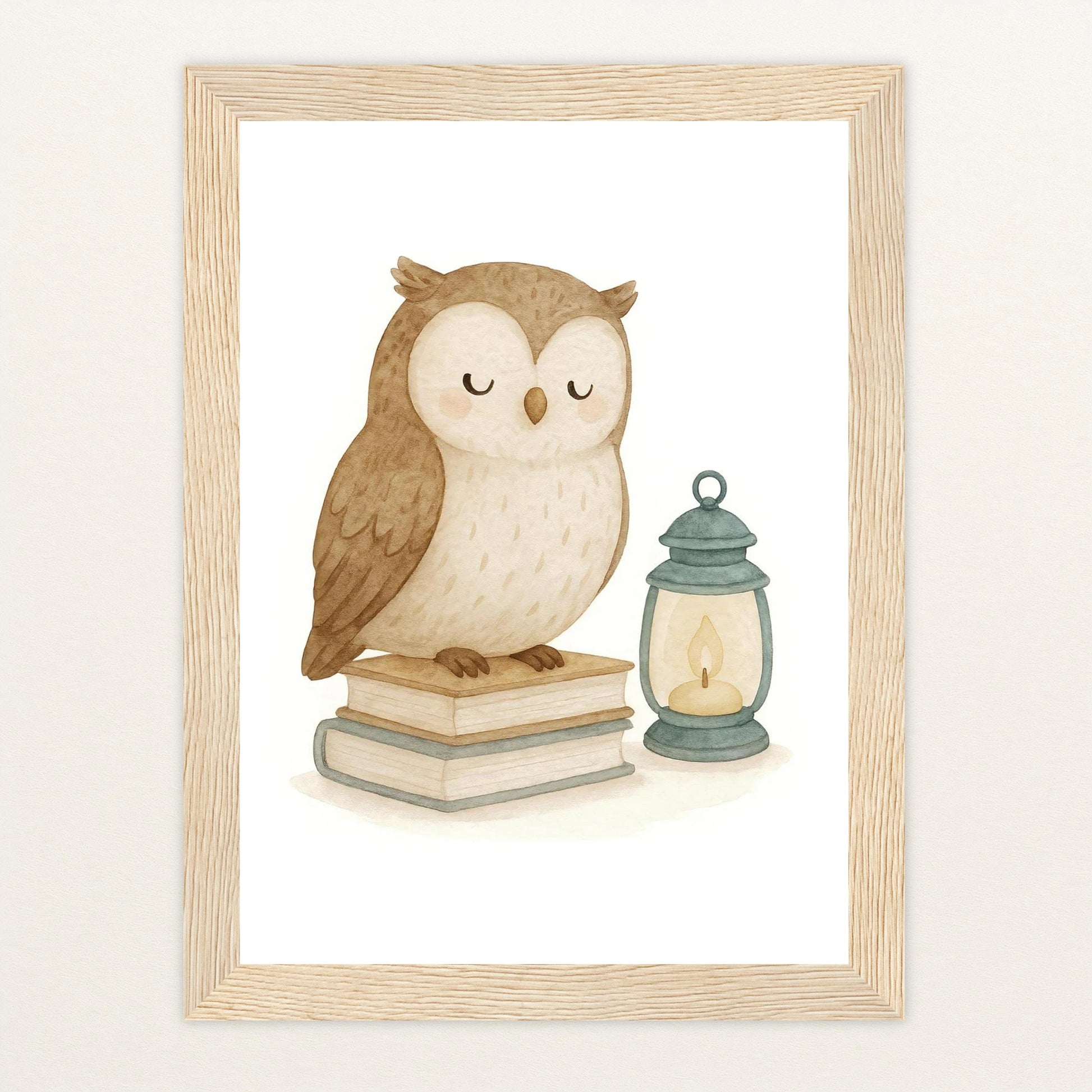 Emmi die Eule - Motiv: "Buch" Poster mit Holzrahmen von tinylearner