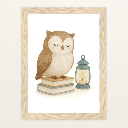 Emmi die Eule - Motiv: "Buch" Poster mit Holzrahmen von tinylearner