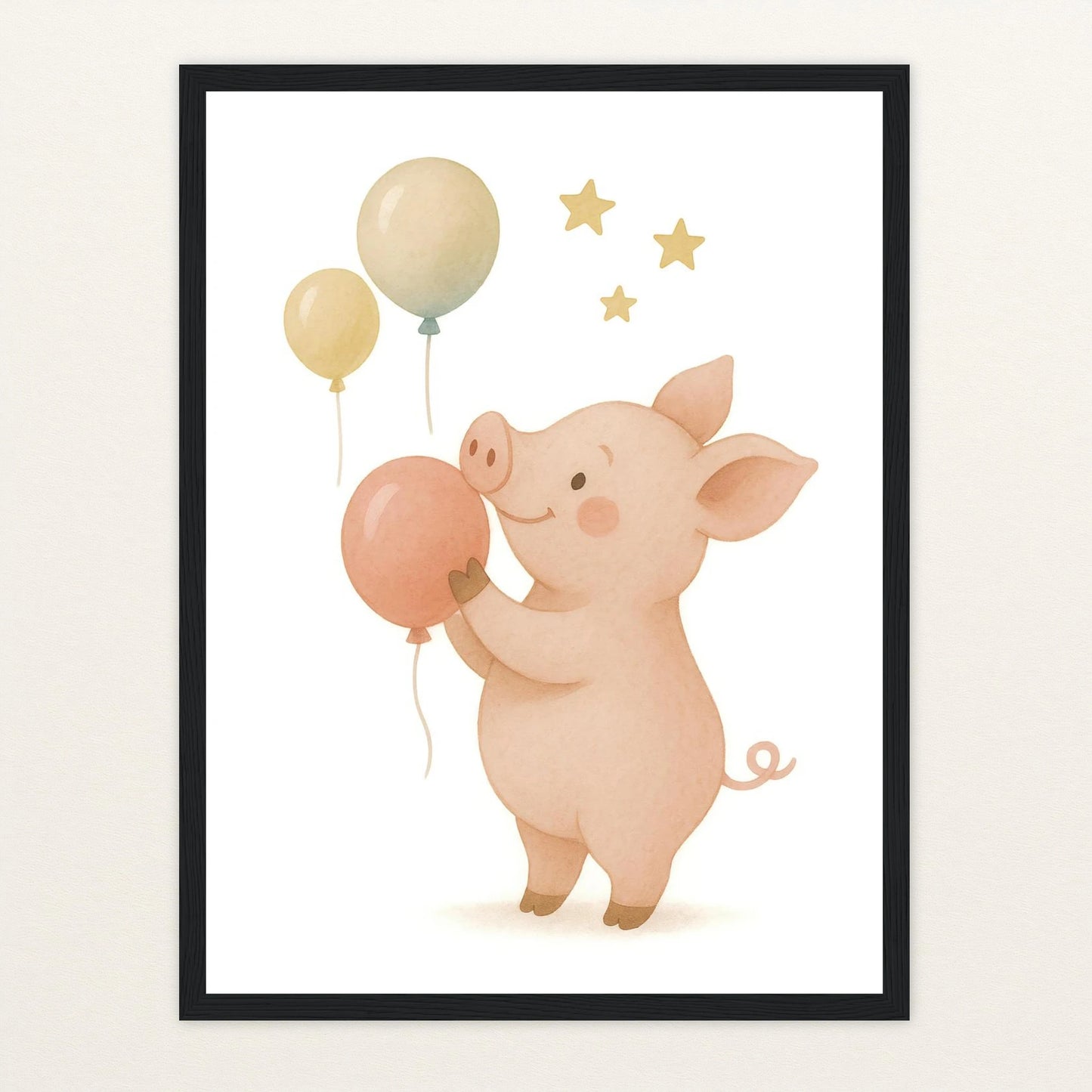 Susi das Schwein - Motiv: "Ballons" Poster mit Holzrahmen von tinylearner