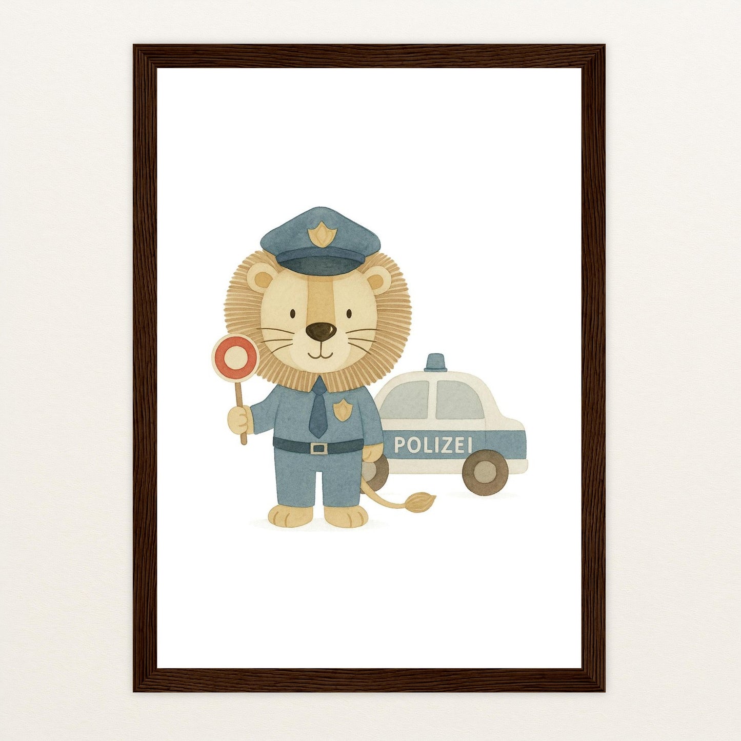 Leo der Löwe - Motiv: "Polizei" Poster mit Holzrahmen von tinylearner