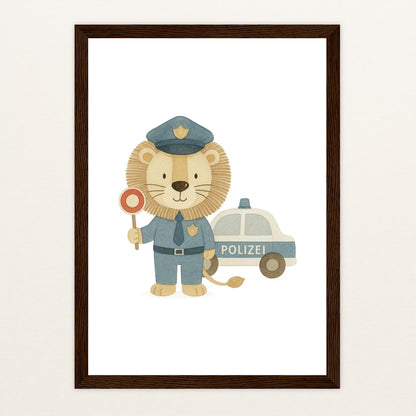 Leo der Löwe - Motiv: "Polizei" Poster mit Holzrahmen von tinylearner