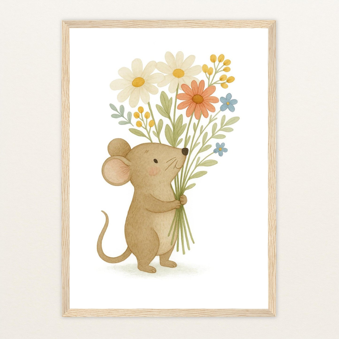 Mimi die Maus - Motiv: "Blumenstrauß" Poster mit Holzrahmen von tinylearner