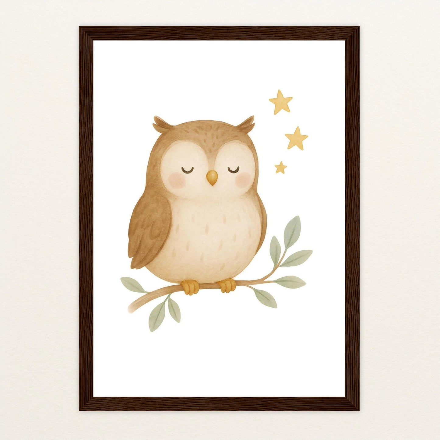 Emmi die Eule Poster mit Holzrahmen von tinylearner