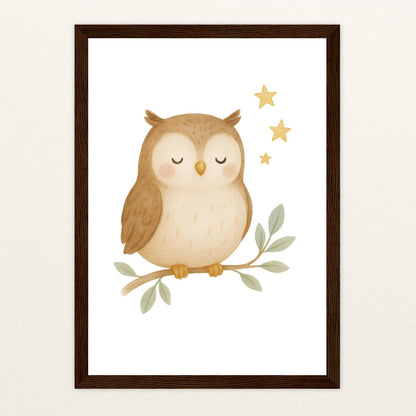 Emmi die Eule Poster mit Holzrahmen von tinylearner