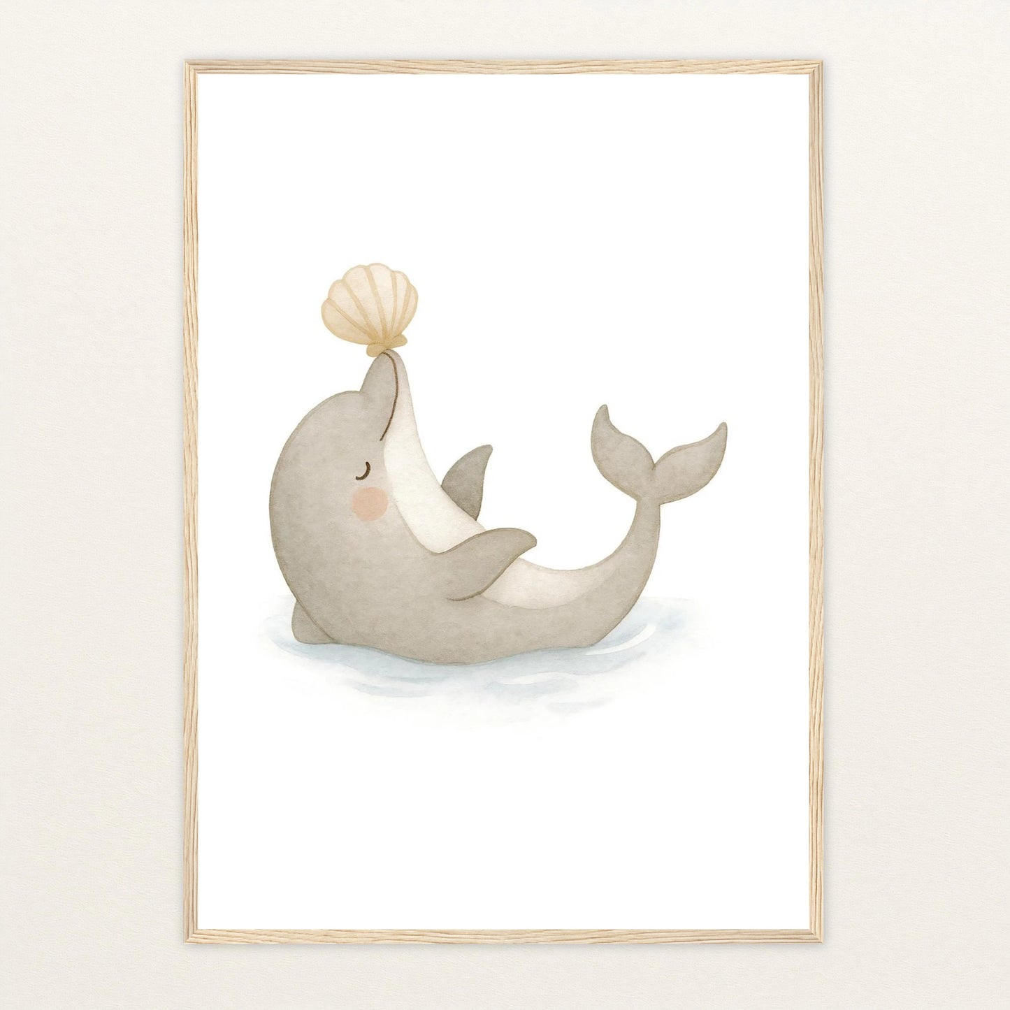 Dora der Delfin - Motiv: "Muschel" Poster mit Holzrahmen von tinylearner