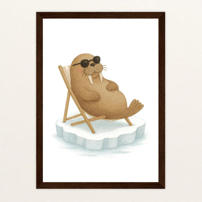 Wally das Walross - Motiv: "Liegestuhl" Poster mit Holzrahmen von tinylearner
