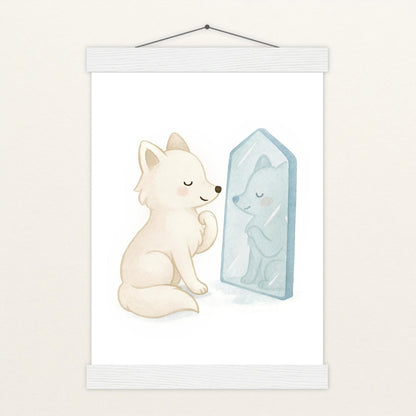 Pino der Polarfuchs - Motiv: "Spiegel" Poster mit Leisten von tinylearner