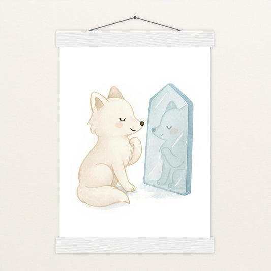 Pino der Polarfuchs - Motiv: "Spiegel" Poster mit Leisten von tinylearner