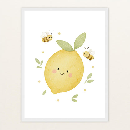 Obst: Zitrone Poster mit Holzrahmen von tinylearner