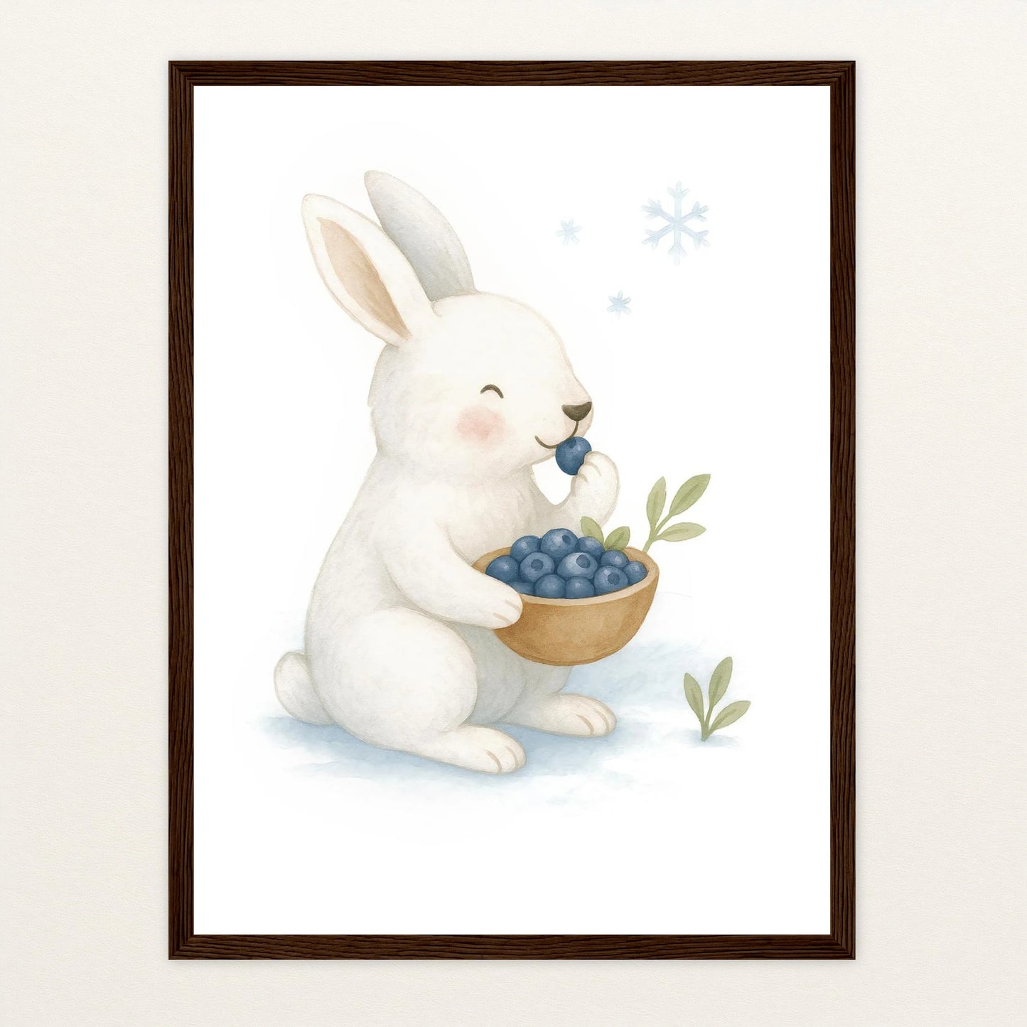 Sina der Schneehase - Motiv: "Blaubeeren" Poster mit Holzrahmen von tinylearner