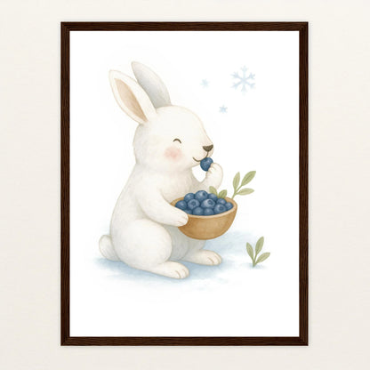 Sina der Schneehase - Motiv: "Blaubeeren" Poster mit Holzrahmen von tinylearner