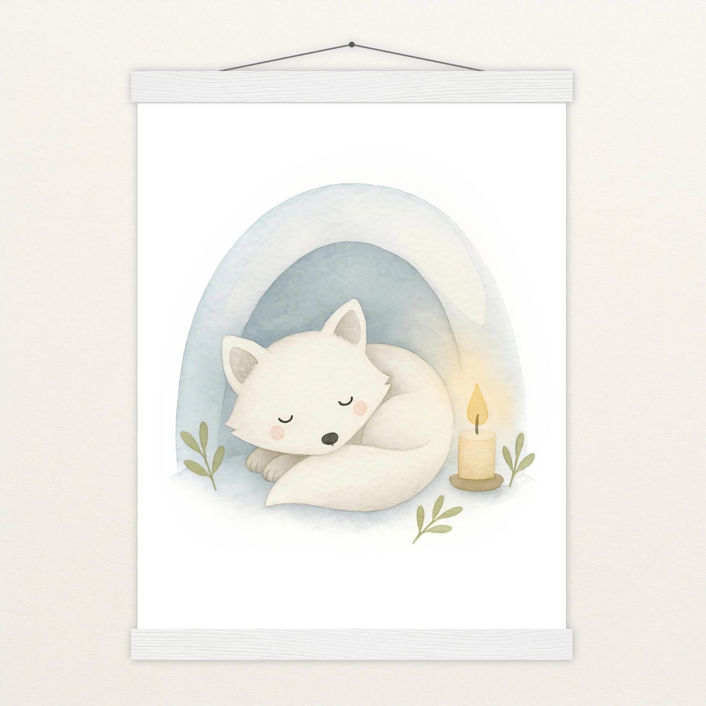 Pino der Polarfuchs - Motiv: "Schneehöhle" Poster mit Leisten von tinylearner