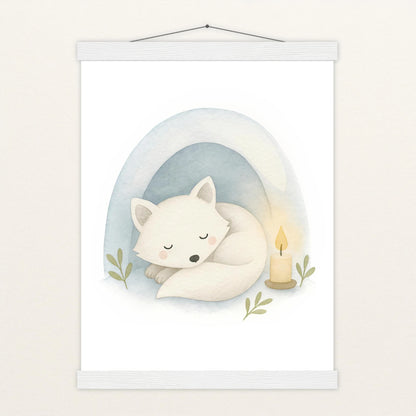 Pino der Polarfuchs - Motiv: "Schneehöhle" Poster mit Leisten von tinylearner