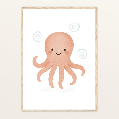 Tilli der Tintenfisch Poster mit Holzrahmen von tinylearner