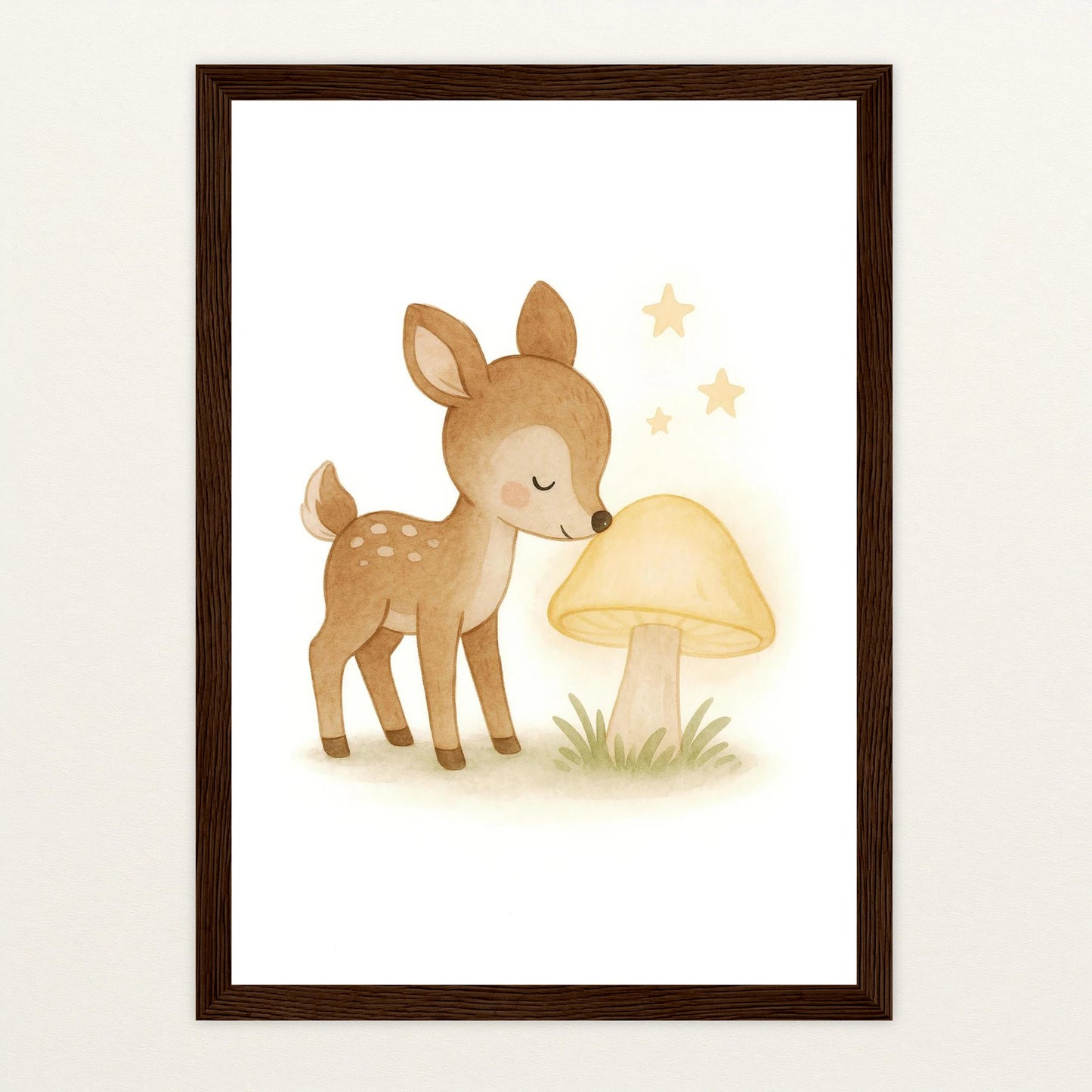 Ria das Reh - Motiv: "Leuchtpilz" Poster mit Holzrahmen von tinylearner