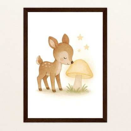 Ria das Reh - Motiv: "Leuchtpilz" Poster mit Holzrahmen von tinylearner