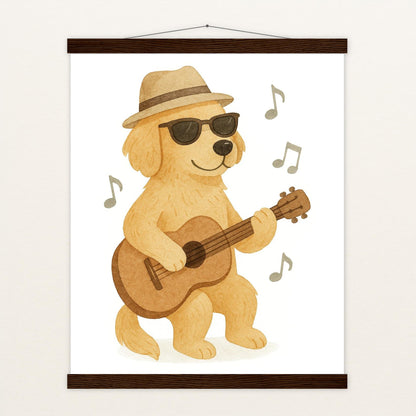 Hugo der Hund - Motiv: "Gitarre" Poster mit Leisten von tinylearner