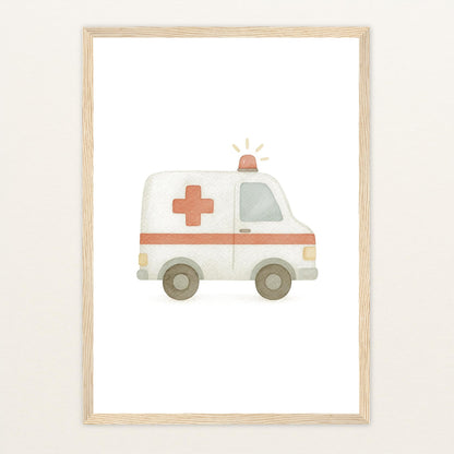 Krankenwagen Poster mit Holzrahmen von tinylearner