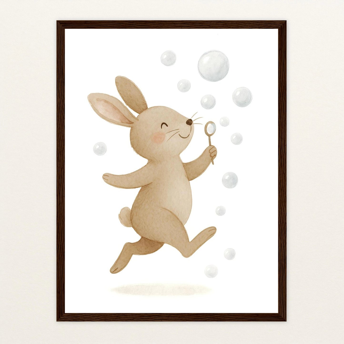Holly der Hase - Motiv: "Seifenblasen" Poster mit Holzrahmen von tinylearner