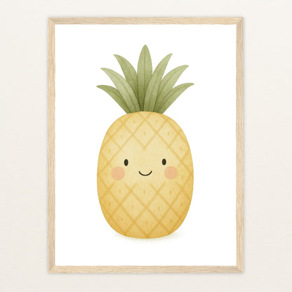 Obst: Ananas Poster mit Holzrahmen von tinylearner