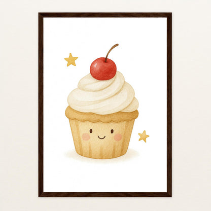 Süßes: Cupcake Poster mit Holzrahmen von tinylearner