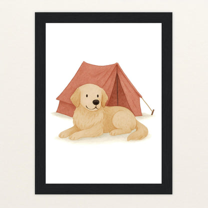 Hugo der Hund - Motiv: "Zelt" Poster mit Holzrahmen von tinylearner