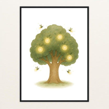 Leuchtbaum Poster mit Holzrahmen von tinylearner