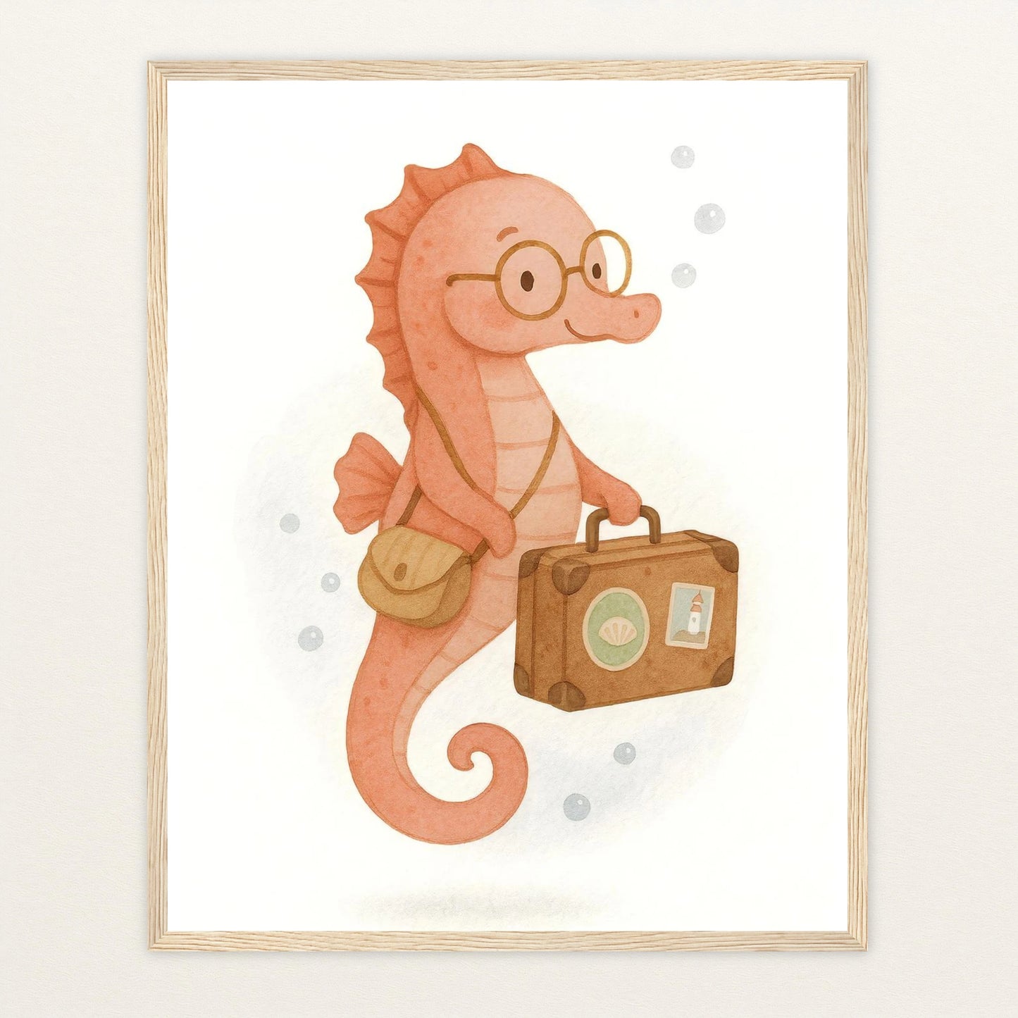 Suri das Seepferdchen - Motiv: "Reisen" Poster mit Holzrahmen von tinylearner
