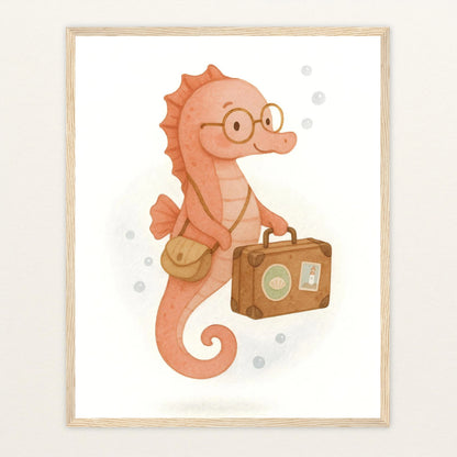 Suri das Seepferdchen - Motiv: "Reisen" Poster mit Holzrahmen von tinylearner