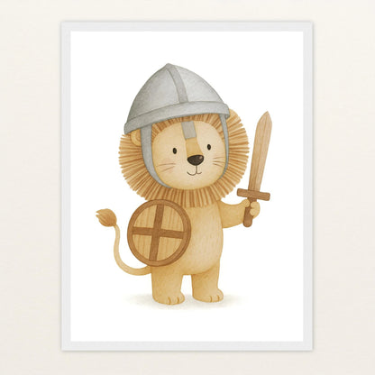 Leo der Löwe - Motiv: "Ritter" Poster mit Holzrahmen von tinylearner