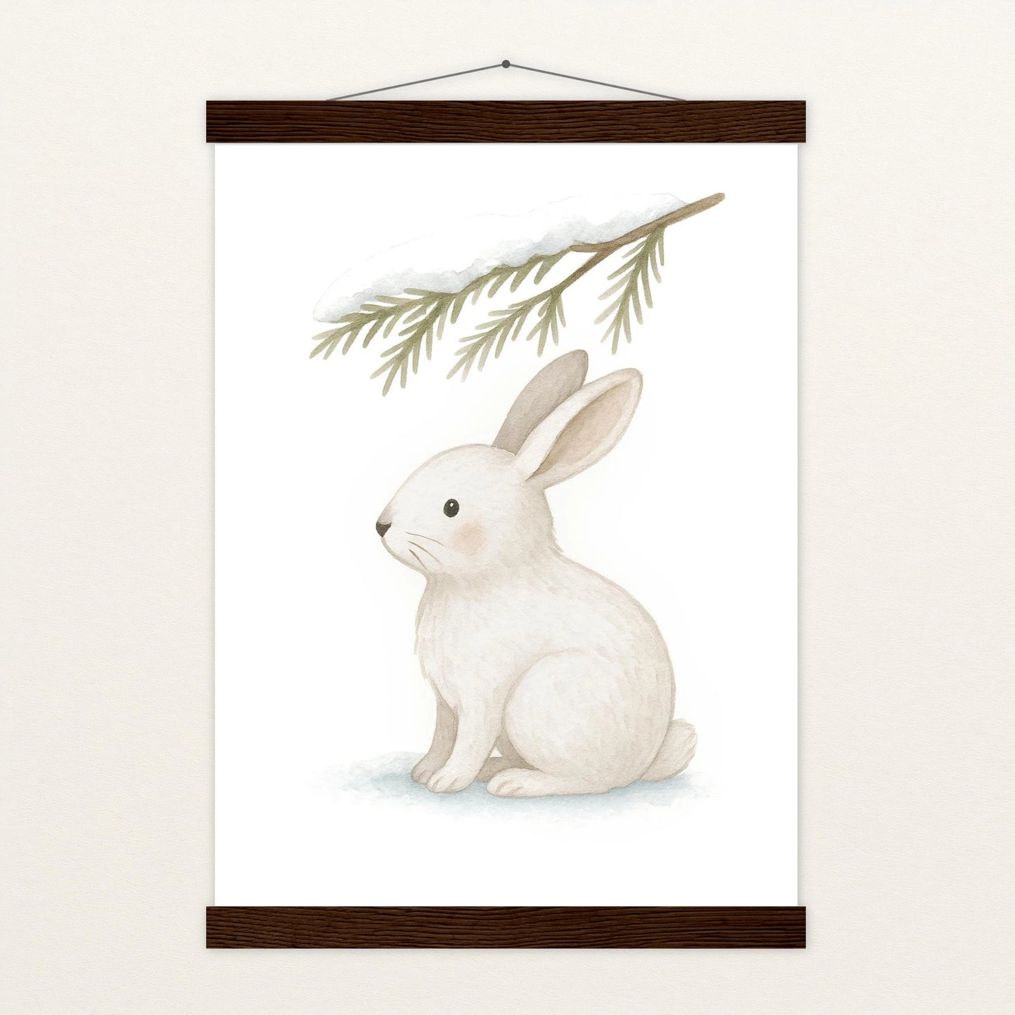 Sina der Schneehase - Motiv: "Nadelzweig" Poster mit Leisten von tinylearner