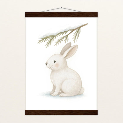 Sina der Schneehase - Motiv: "Nadelzweig" Poster mit Leisten von tinylearner