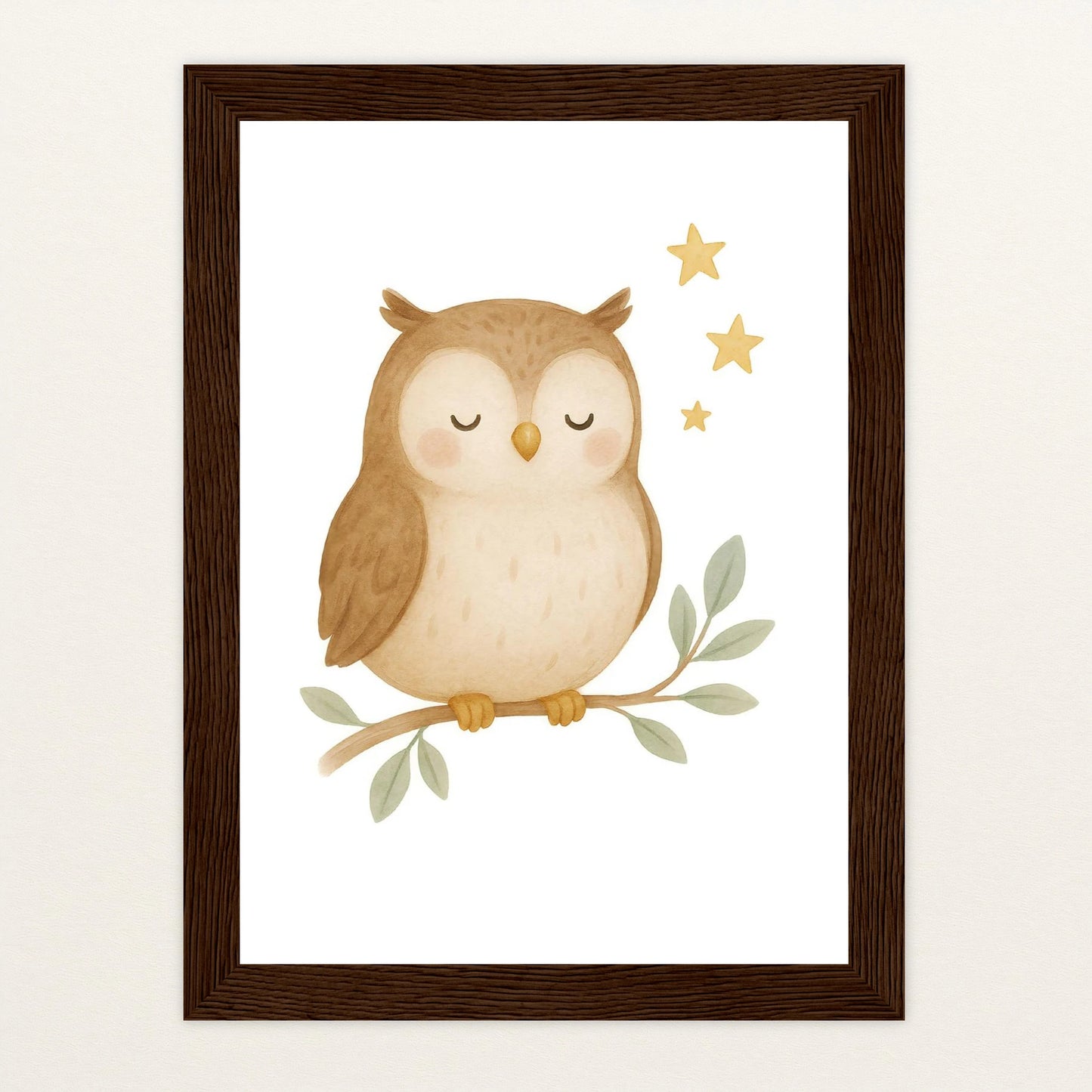 Emmi die Eule Poster mit Holzrahmen von tinylearner