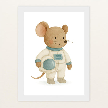 Mimi die Maus - Motiv: "Astronaut" Poster mit Holzrahmen von tinylearner