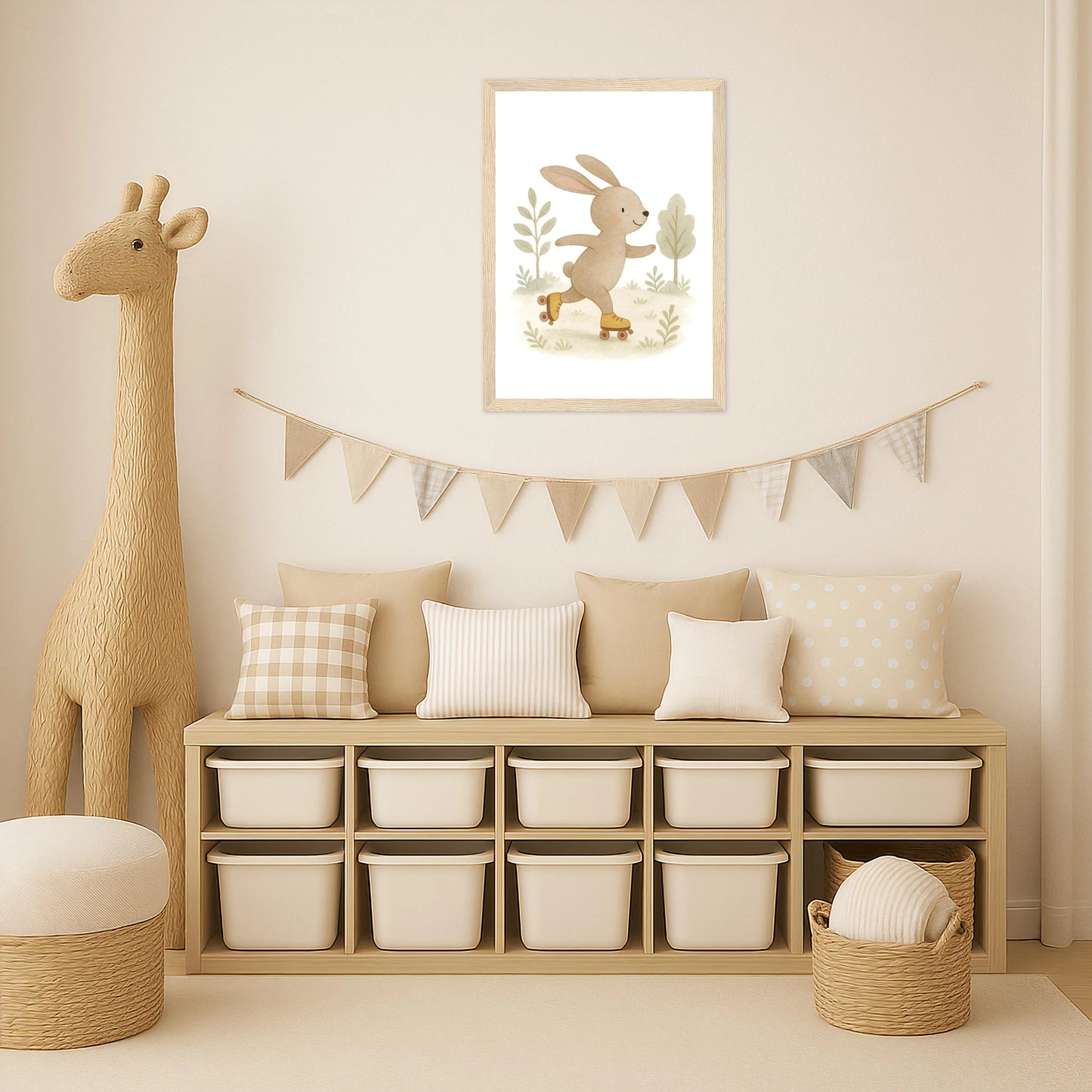 Holly der Hase - Motiv: "Rollschuhe" Poster mit Holzrahmen von tinylearner