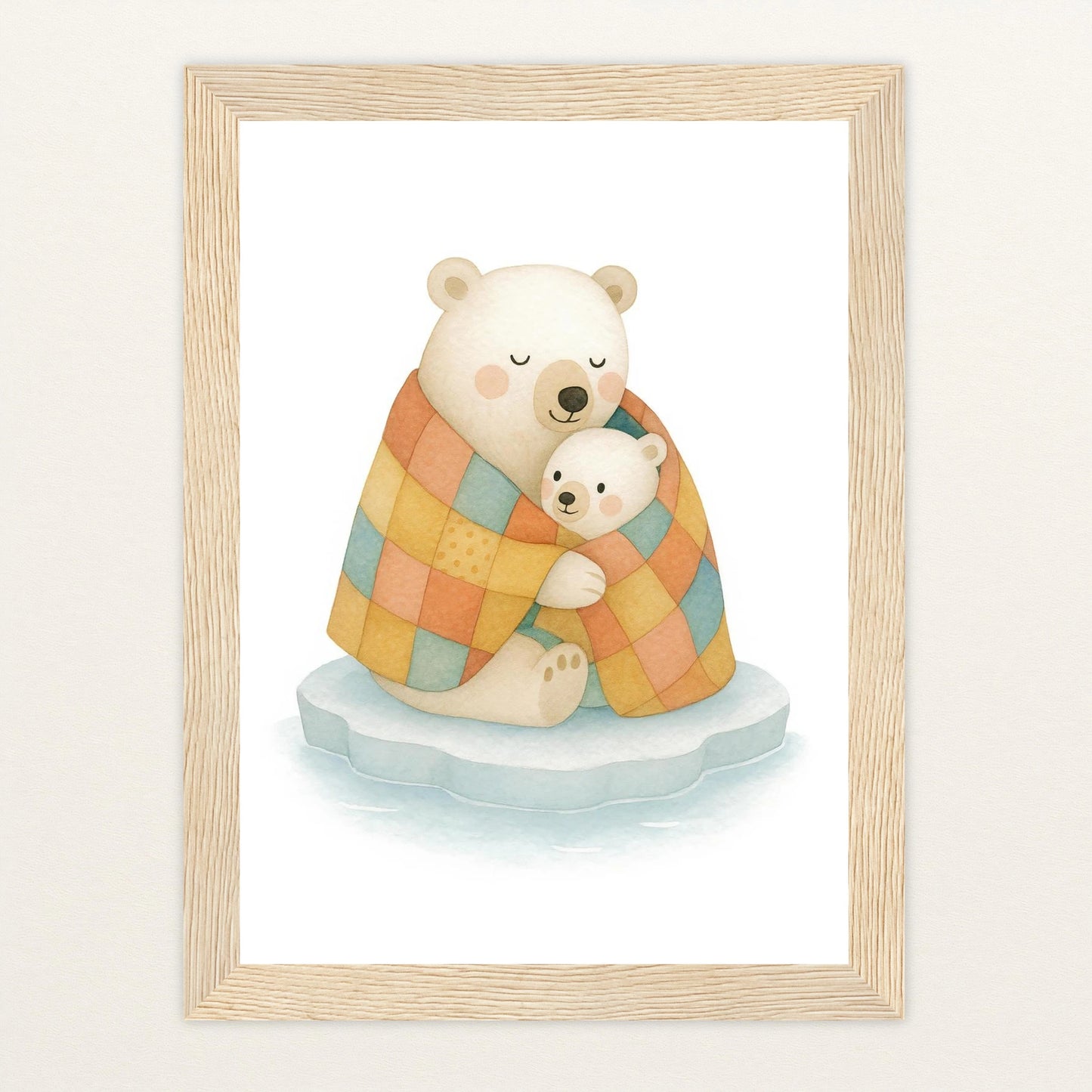 Pummel der Polarbär - Motiv: "Familie" Poster mit Holzrahmen von tinylearner