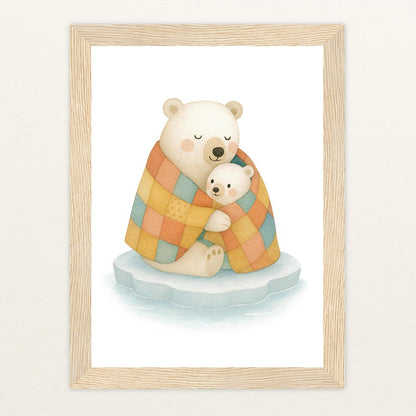Pummel der Polarbär - Motiv: "Familie" Poster mit Holzrahmen von tinylearner