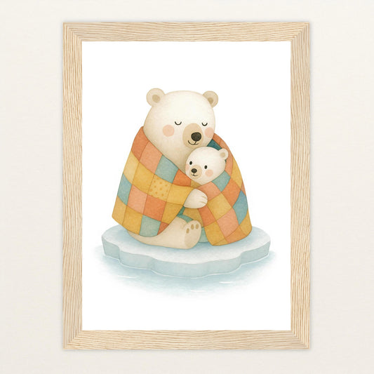 Pummel der Polarbär - Motiv: "Familie" Poster mit Holzrahmen von tinylearner