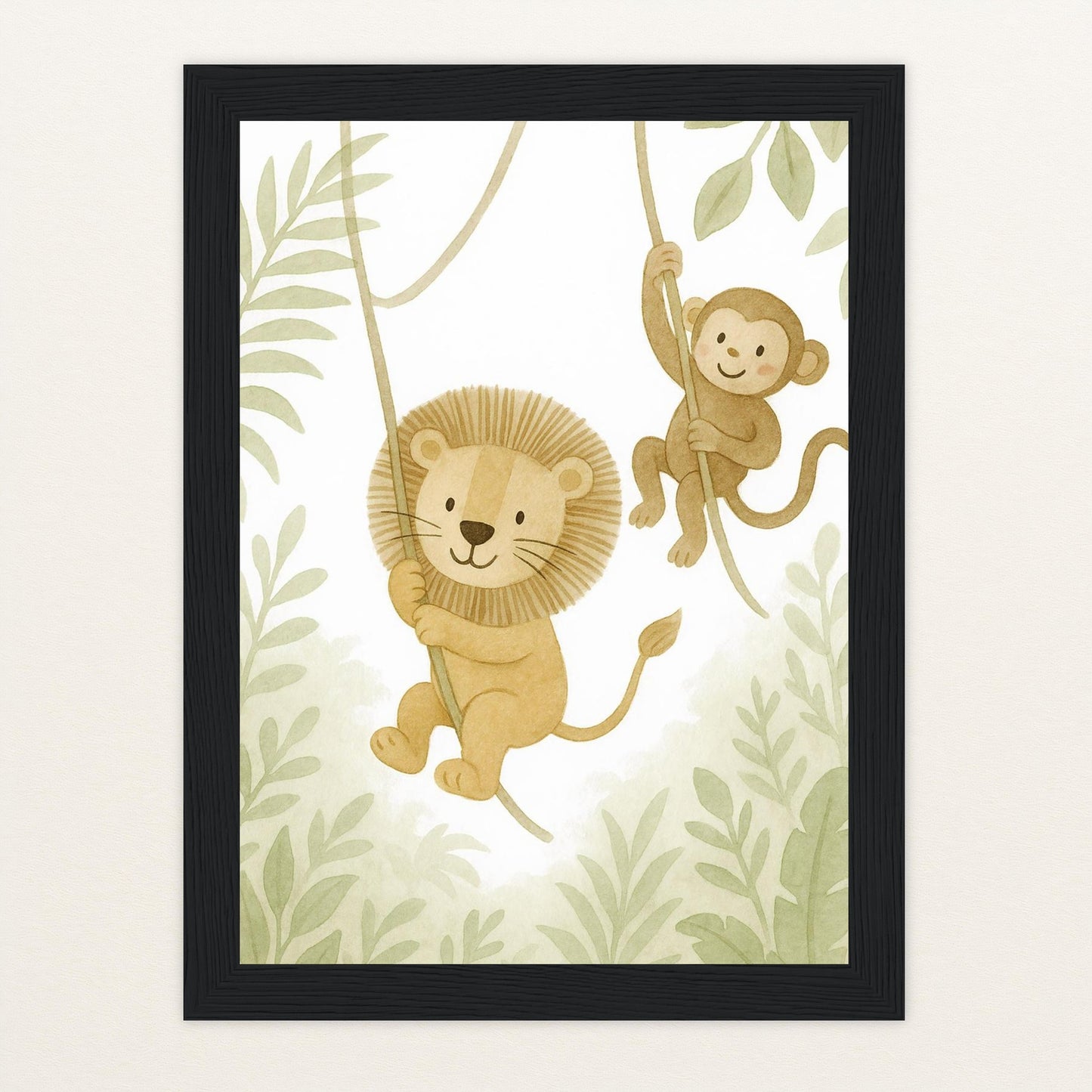 Tierfreunde - Motiv: "Lianen" Poster mit Holzrahmen von tinylearner